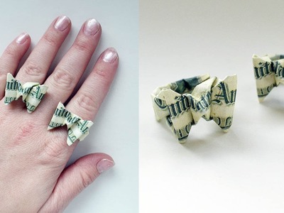 Money Ring Butterfly Origami Dollar Jewelry Tutorial DIY Folding No glue and tape