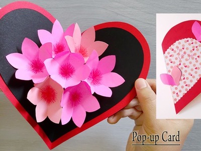 Paper Heart flower popup card, Paper Crafts-Handmade Craft, Valentine pop-up card.