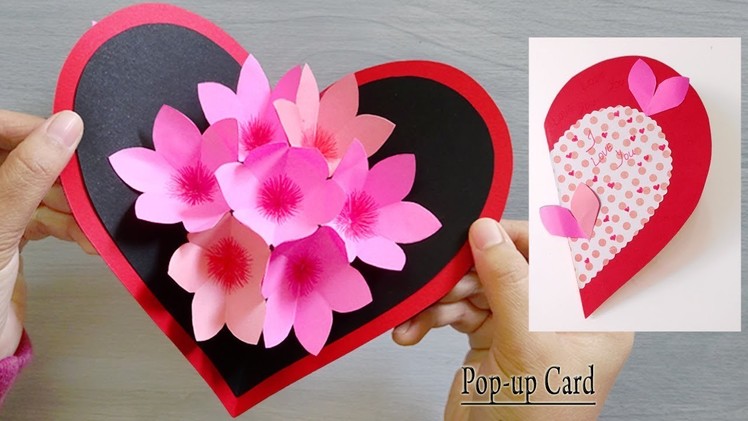 Paper Heart flower popup card, Paper Crafts-Handmade Craft, Valentine pop-up card.