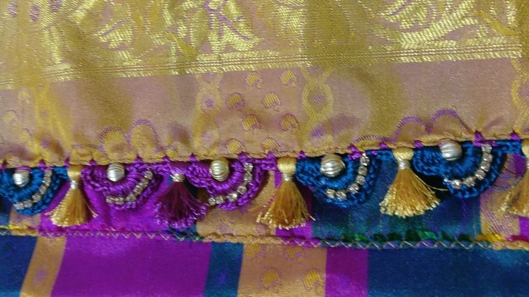 Saree khuchu New idea of joining Double color in slant design with bead-14 (kannada version)