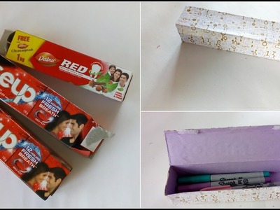 TOOTHPASTE BOX CRAFT || PENCIL CASE USING TOOTHPASTE COVER || Recycled Craft |