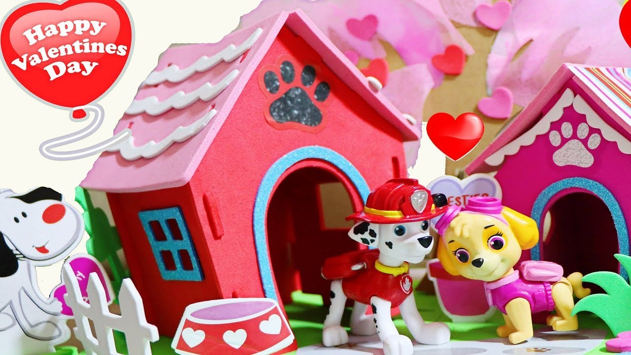 Valentines Day DIY Kids Craft Paw Patrol Dog Houses Marshal & Chase