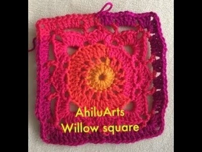 Willow square crochet tutorial - special square - Blanket - purse - English - DIY