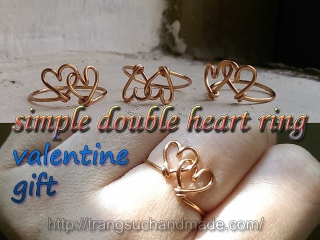 Wire copper double heart ring - simple valentine jewelry 318