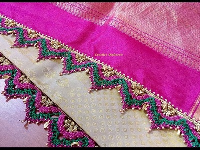 Crochet saree kuchu flower arch V-shape with beads. Krosha saree tassels #4