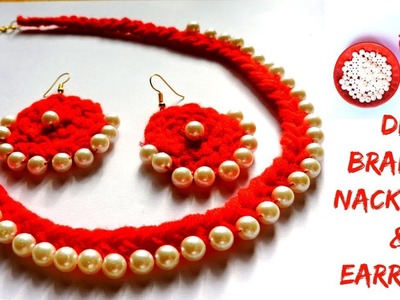 DIY Braided Woolen Pearl Necklace With Matching Earrings || Woolen Jewellery Making at Home ||