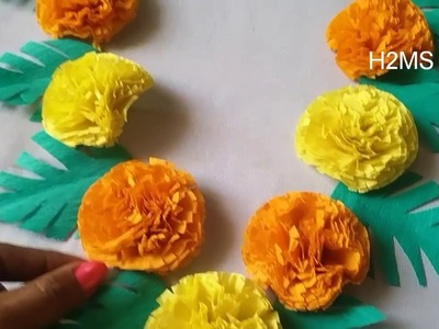 DIY crape paper garland making, How to make simple garland using crepe paper ,DIY ,marigold toran