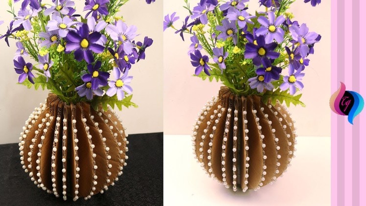 DIY - How to make flower vase with cardboard  - Home decorative vase using recycled cardboard