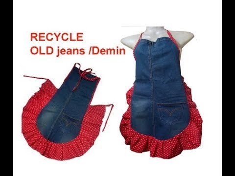 DIY How to Recycle Jeans demin into a Kitchen Apron  garden apron jeans craft ideas