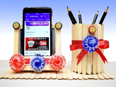 DIY Pen stand and Mobile phone holder with icecream sticks | How to make | photo frame