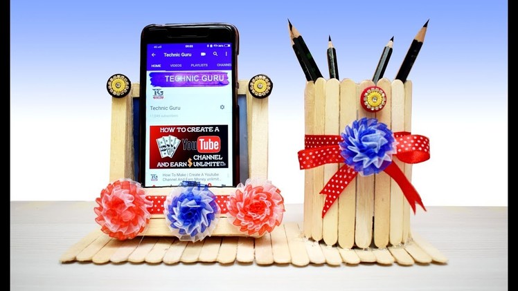 DIY Pen stand and Mobile phone holder with icecream sticks | How to make | photo frame