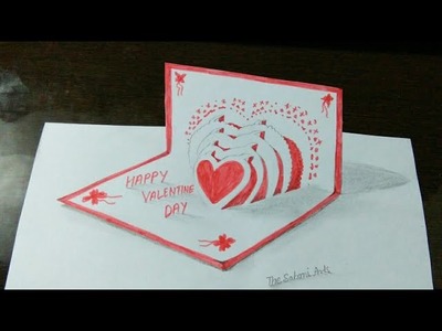 Drawing Greeting card 3D Art on paper- How to draw -Happy Valentine day-by The sahani Arts