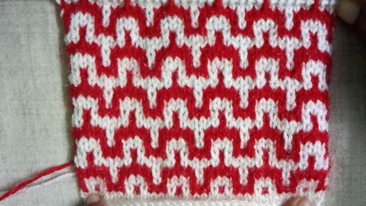 Easy Two Color Knitting Pattern No.70(बिना डबल धागा चलाए )|Hindi