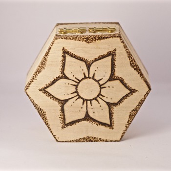 Flower Trinket Box Wood Burnt Boxes Dotted Pyrography Storage Container Handmade (Medium Item)