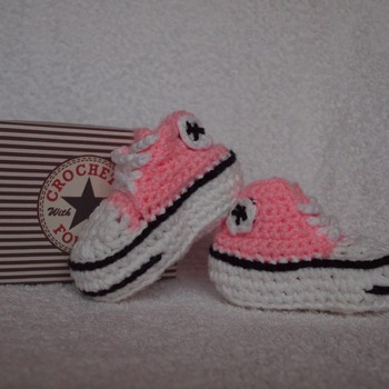 Handmade Crochet Pink Converse Booties - Size 0-3 Months