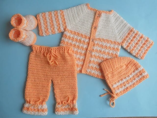 How to Crochet Baby Sweater Jacket with Pants (part 1)