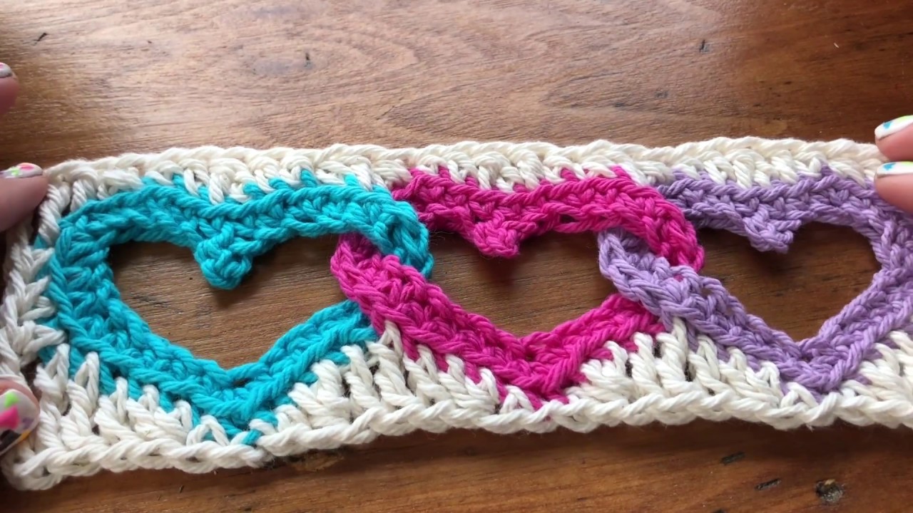 How to Crochet Linked Hearts Motif Pattern (step by step)