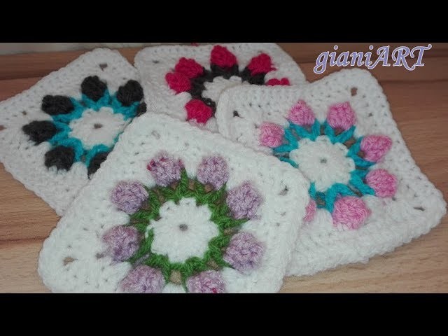 How to Crochet pop stitch Flower Granny Square