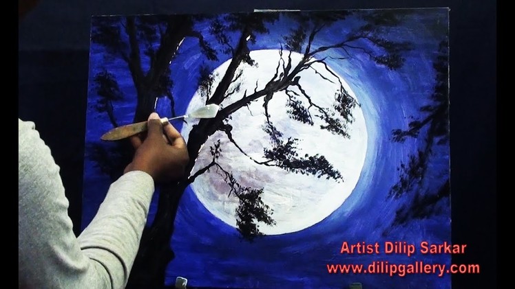 How to Draw scenery of moonlight with acrylic paint step by step