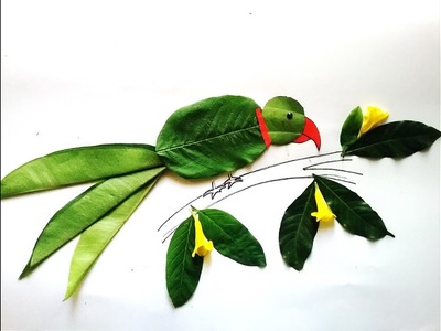 How to make simple Parrot using leaves. DIY Easy Leaf craft. Easy and Simple leaf art for kids