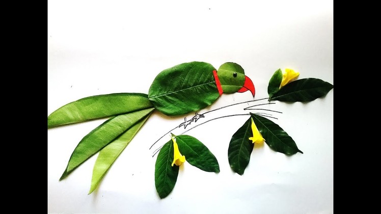 How to make simple Parrot using leaves. DIY Easy Leaf craft. Easy and Simple leaf art for kids