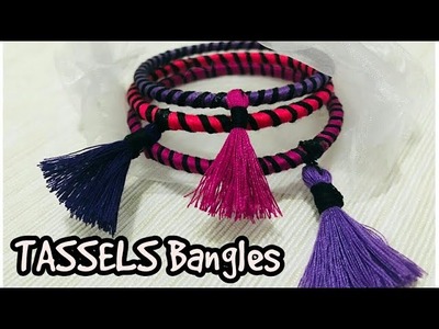 How to make thread bangles with tassels. designed thread bangles.making easy bangles at home