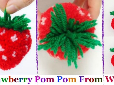 How to make yarn.wool Strawberry step by step at home -Strawberry pom pom | DIY Yarn.Wool craft idea