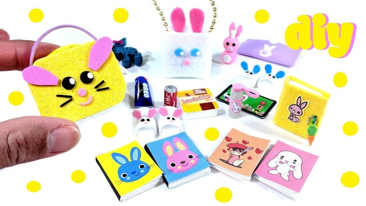 9 DIY Bunny Miniatures - Lunch pail, slippers, purse, diary, & more