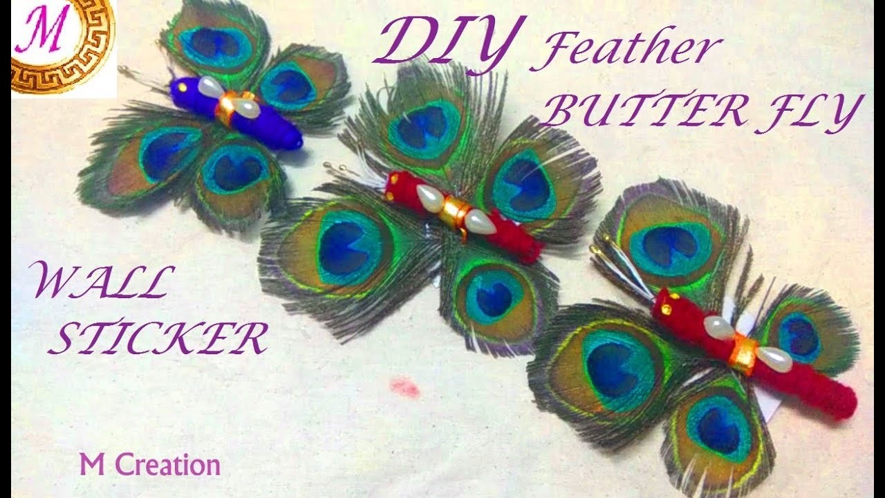 Butterfly wall sticker.diy butter fly wall decor.feather butterfly sticker making