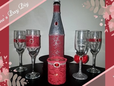 Champagne Bottle With Matching Flute Glasses | Valentine's Day DIY