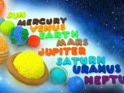 Easy learn names of Solar System Planets  DIY how to make Play Doh & squishy glitter foam Planets &
