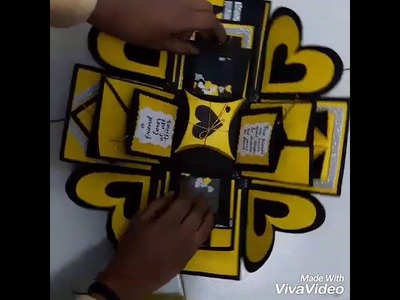 Explosion box, handmade gift, black and yellow theme