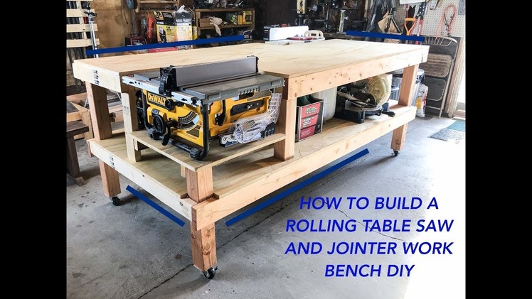 HOW TO MAKE A ROLLING TABLE SAW AND JOINTER WORK BENCH DIY