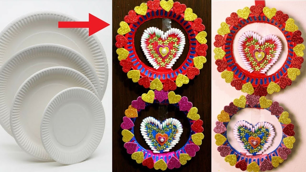 Wall hanging using Disposable Plates - Valentine diy decorations - Best out of waste - Reuse craft