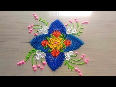 5 min rangoli design,How to make easy,quick & simple small rangoli design.beautiful rangoli by Jyoti