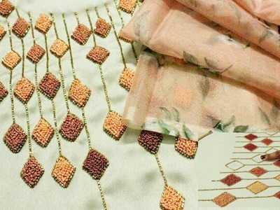 Aari work on chudidhar Top. making elegant designs on chudidhar.kurti fabric