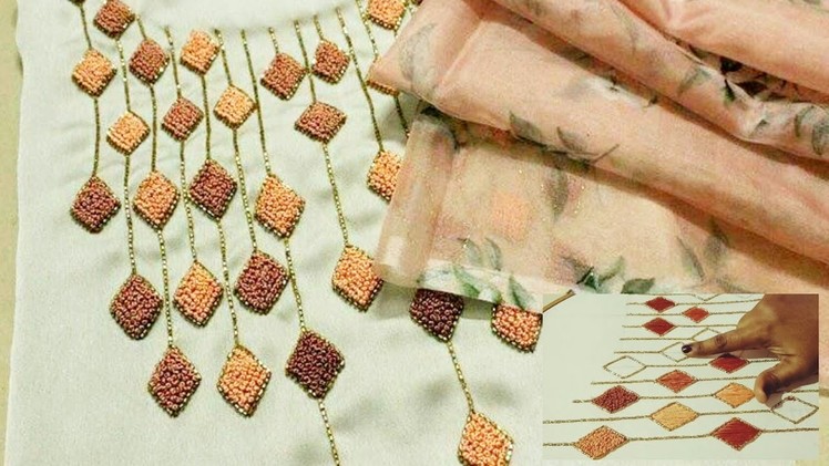 Aari work on chudidhar Top. making elegant designs on chudidhar.kurti fabric