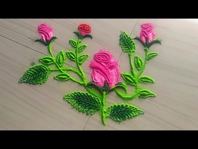 Awesome creative pink color rose rangoli design ,in 2 min easy,quick & simple method by Jyoti Rathod