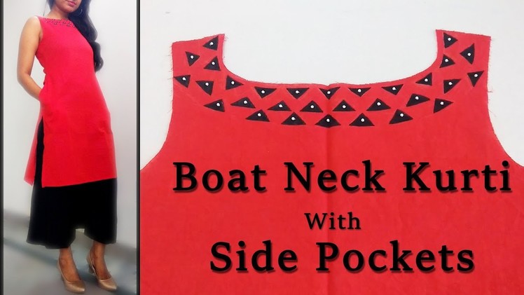 Designer Boat Neck Kurti with Side Pockets | Full  Cutting & Stitching Tutorial