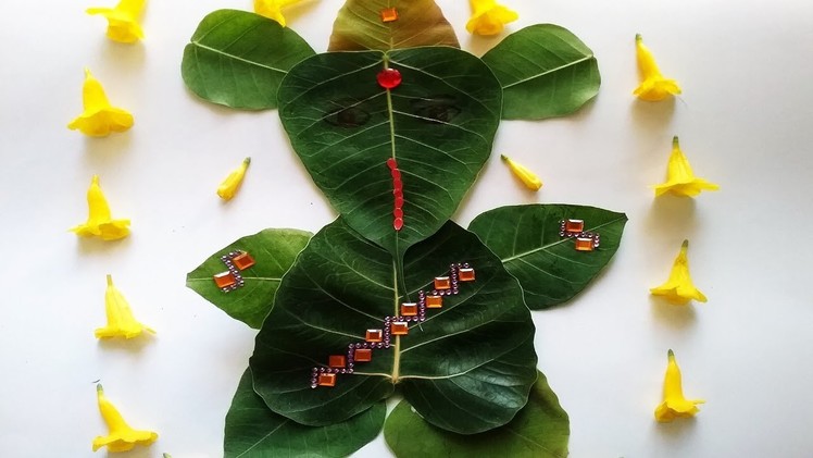 DIY How to make God Ganesh with leafs. Peepal Leaf Ganapathi. Easy Leaf Lord Ganesh