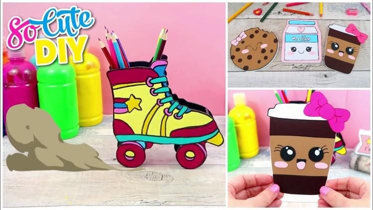 DIY MINI NOTEBOOKS   3  Easy & Cute Designs! + DIY  Pencil holder roller skates