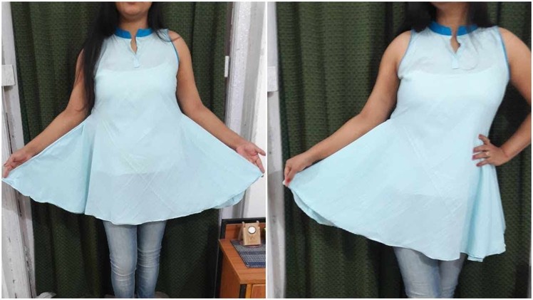 Flared Kurti Top In Less Fabric | DIY Top cutting and stitching