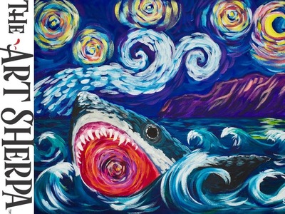 Great White Shark  Learn to paint like Van Gogh  Acrylic for Beginners #Sharkweek2017 #Shark Week
