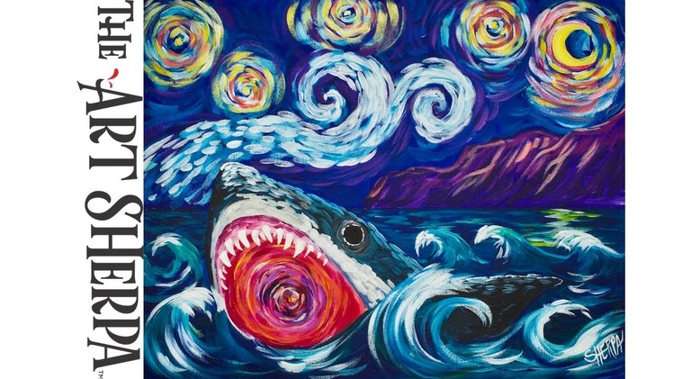 Great White Shark  Learn to paint like Van Gogh  Acrylic for Beginners #Sharkweek2017 #Shark Week