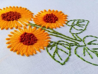 Hand Embroidery Flower | Sun Flower Stitching  design-2018 video tutorial by Naksi  katha