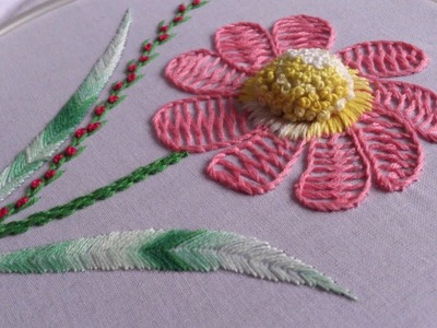 Hand embroidery. Hand embroidery flower design.
