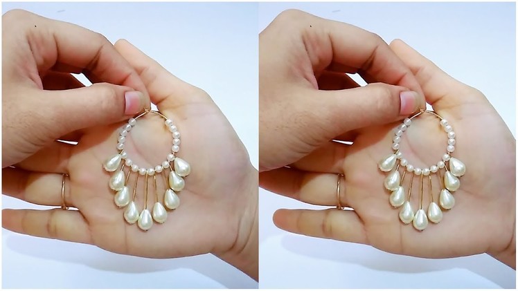 How To Make Simple Pearl Earrings.Hoop Earrings At Home. !