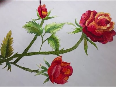 Rose Flower .  Hand Embroidery