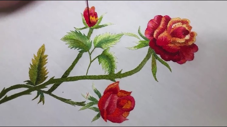 Rose Flower .  Hand Embroidery