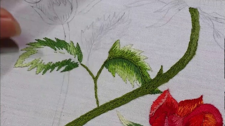 Rose Leaf And Branch .  Hand Embroidery